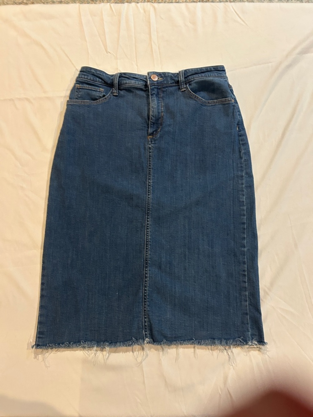 a.n.a Dark Blue Denim Pencil Skirt with Frayed Hem